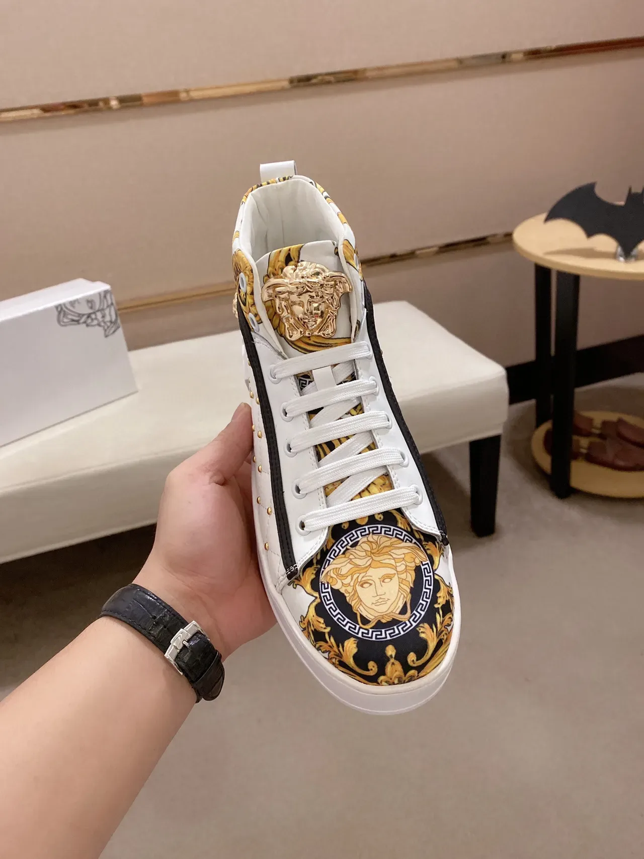 Versace Odissea White Gold Baroque Print High-Top Lifestyle Sneaker 9
