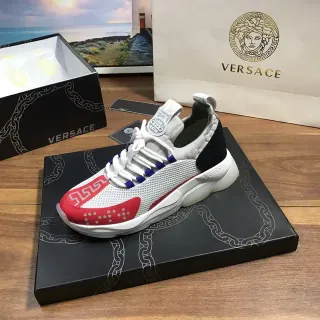 Versace सफेद लाल मोटी प्लेटफॉर्म सोल मेश अपर लाइफस्टाइल स्नीकर