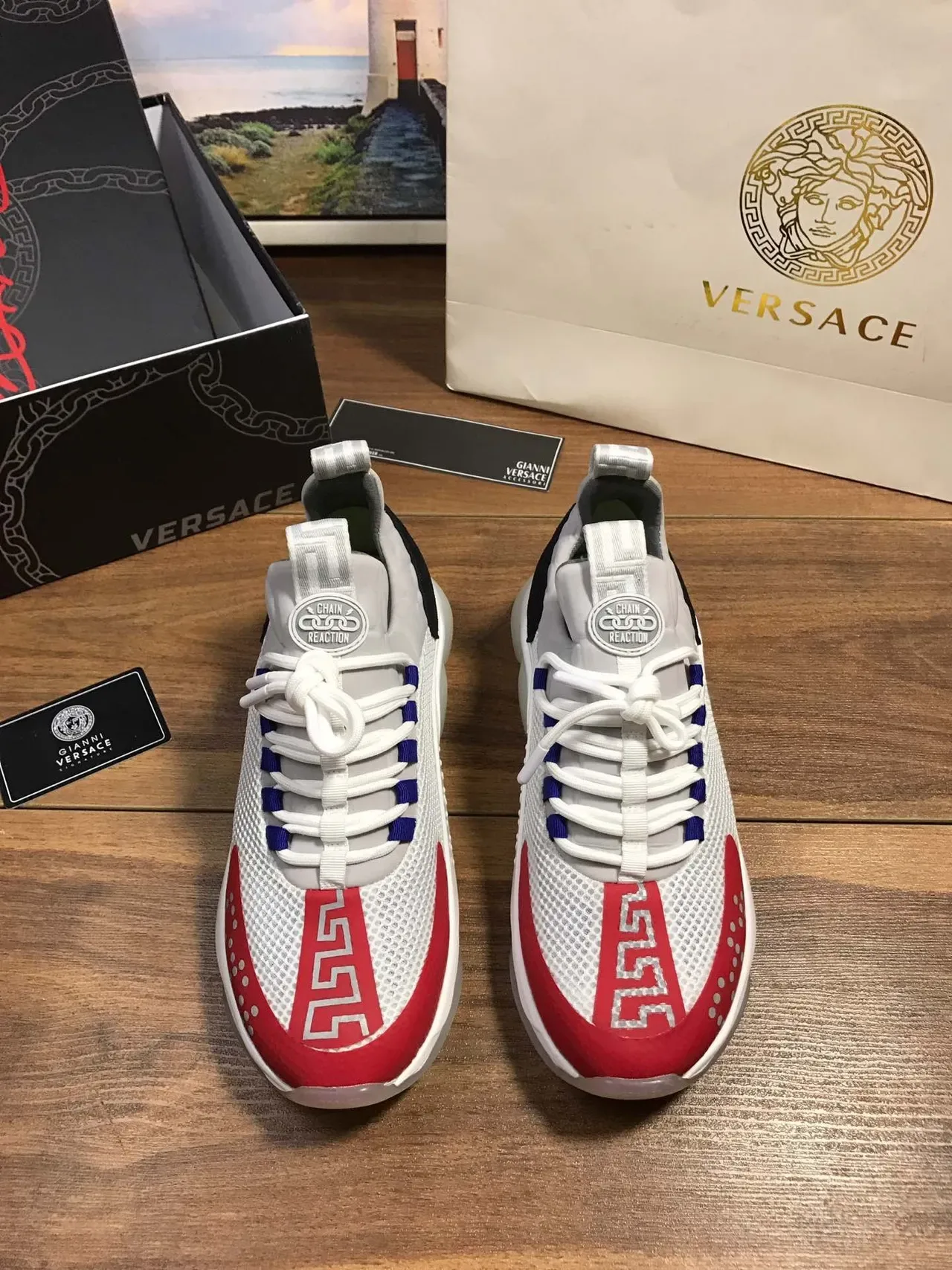 Versace White Red Chunky Platform Sole Mesh Upper Lifestyle Sneakers 2