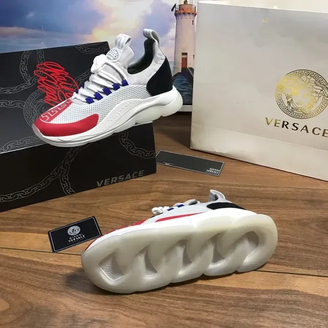 Versace White Red Chunky Platform Sole Mesh Upper Lifestyle Sneakers 3