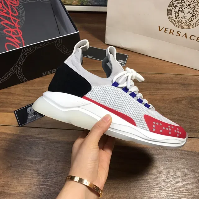 Versace White Red Chunky Platform Sole Mesh Upper Lifestyle Sneakers 5
