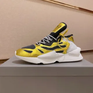 Y-3 Gold Black Metallic Leather Mesh Overlay Lifestyle Sneakers