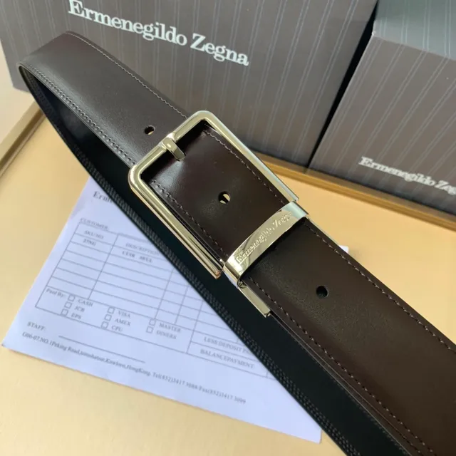 Zegna أسود فضي جلد كامل الحبوب مخيط بالخيط المزدوج حافظ حزام جلد 4