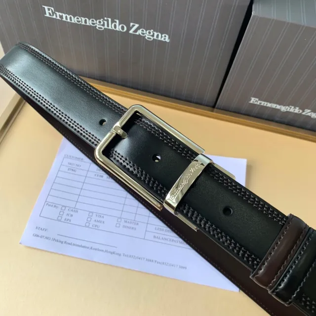 Zegna أسود فضي جلد كامل الحبوب مخيط بالخيط المزدوج حافظ حزام جلد 5