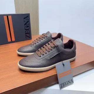 Zegna Brown Pebbled Leather Low-Top Lifestyle Sneakers