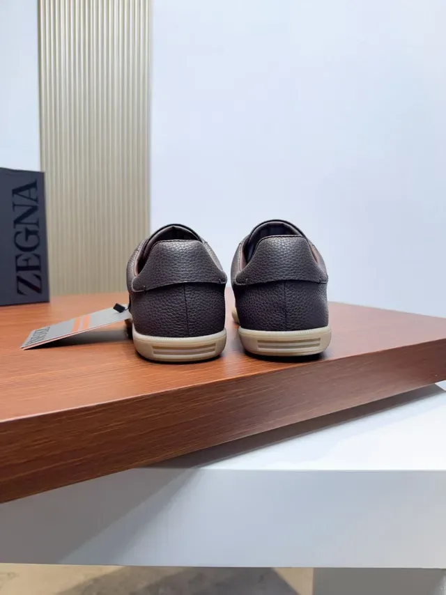 Zegna Sneakers Lifestyle Cuir Marron Pebbled Low-Top 3