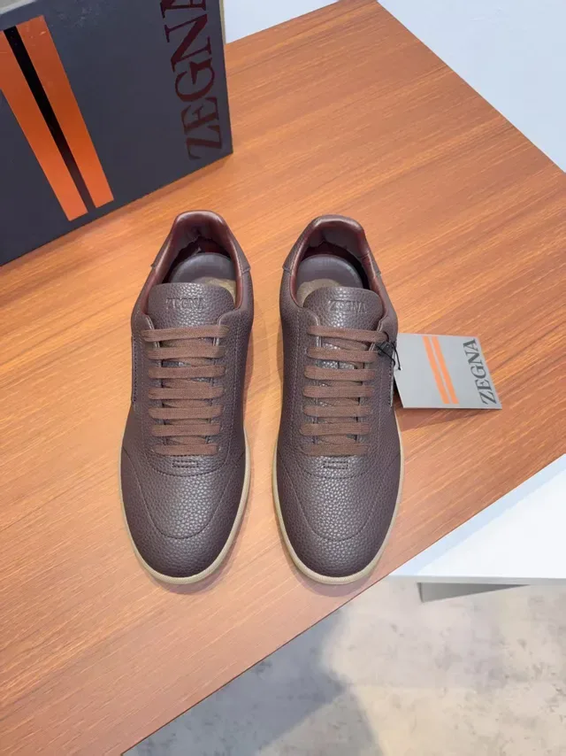 Zegna Sneakers Lifestyle Cuir Marron Pebbled Low-Top 5