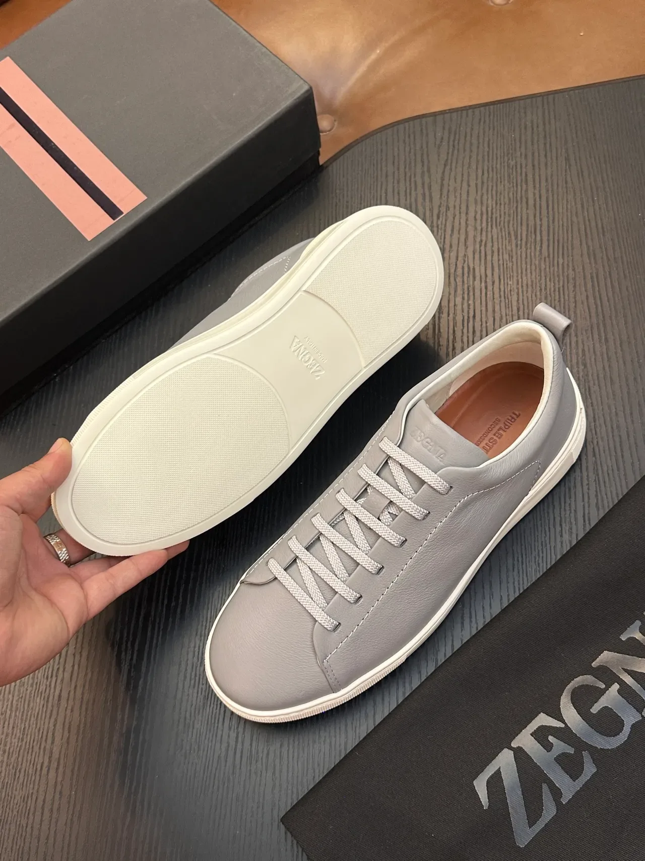 Zegna Sneakers Lifestyle en Cuir Gris 2