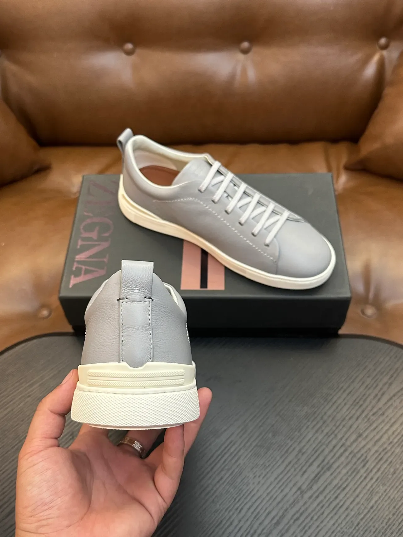 Zegna Sneakers Lifestyle en Cuir Gris 3