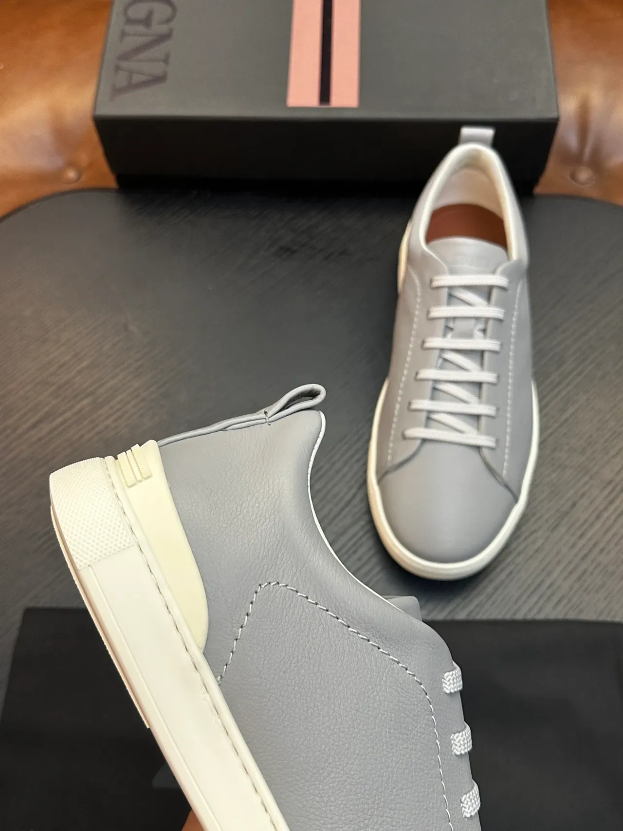 Zegna Sneakers Lifestyle en Cuir Gris 4