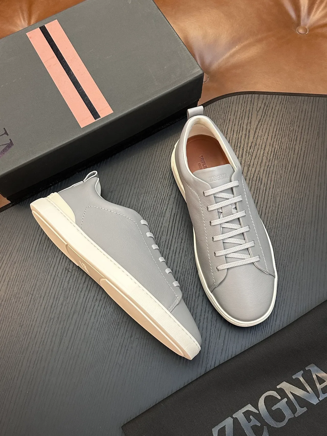 Zegna Sneakers Lifestyle en Cuir Gris 5