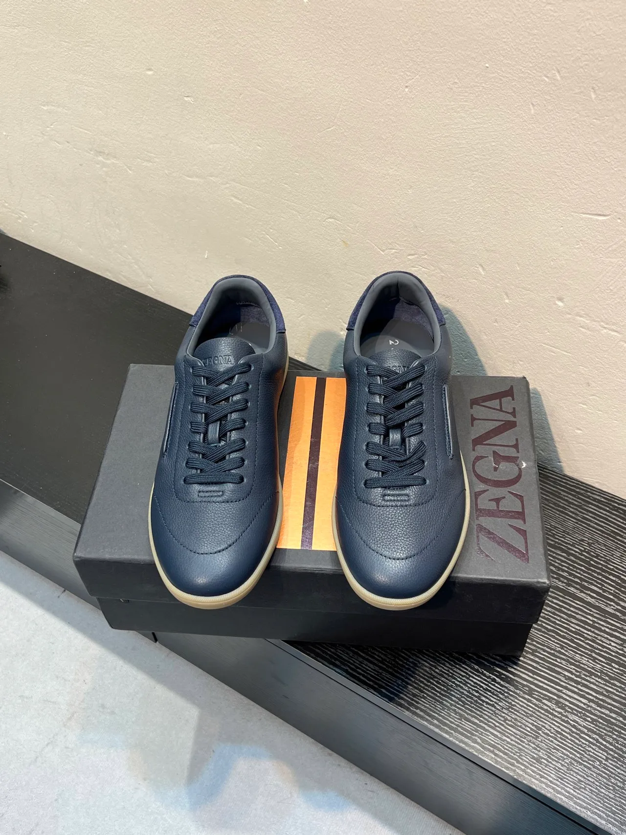 Zegna Chaussure Casual en Cuir Marine 2