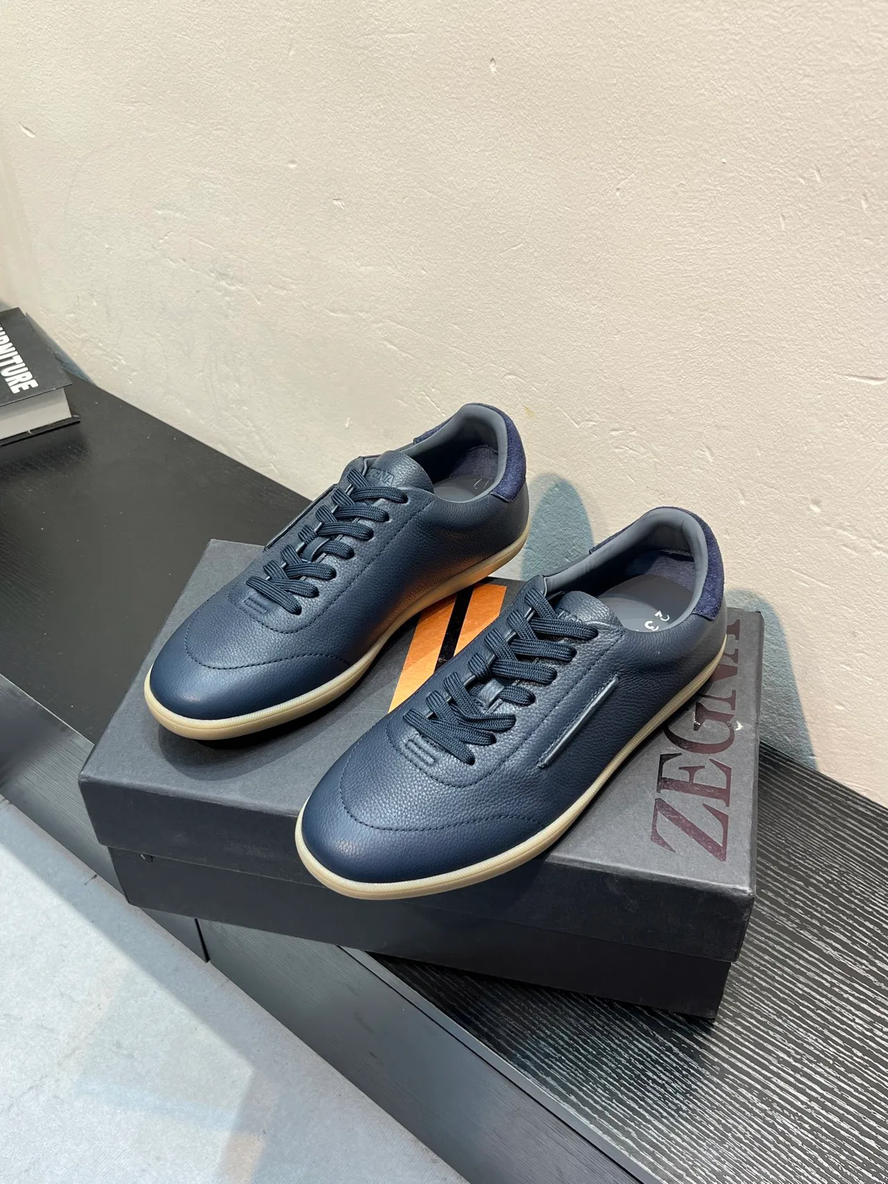 Zegna Chaussure Casual en Cuir Marine 3