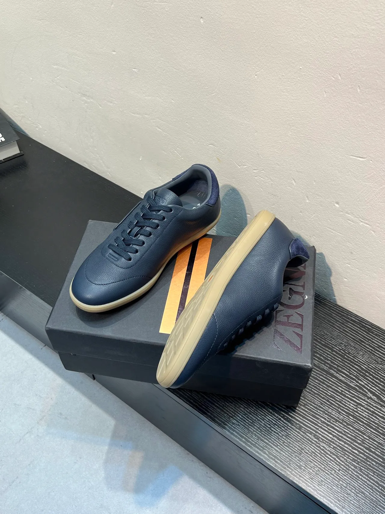 Zegna Chaussure Casual en Cuir Marine 4