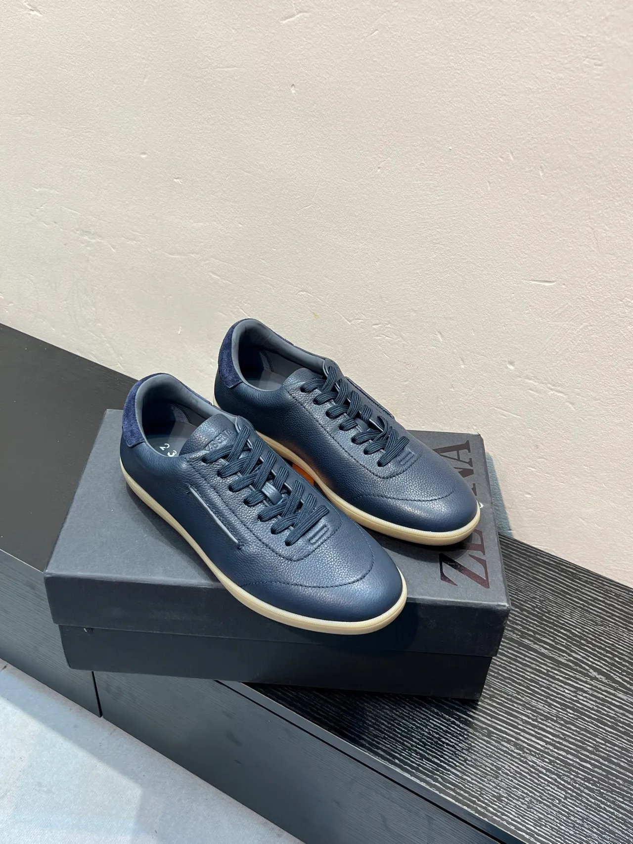 Zegna Chaussure Casual en Cuir Marine 5
