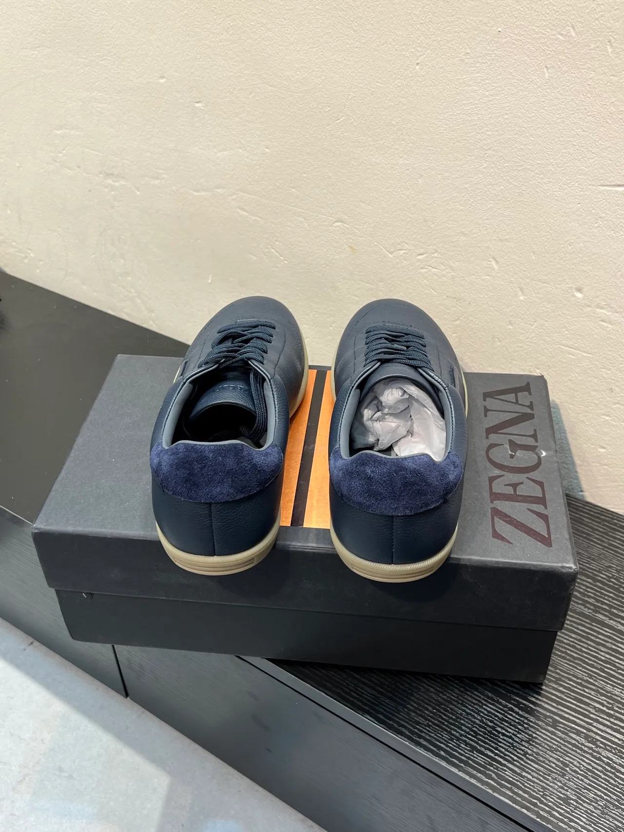 Zegna Chaussure Casual en Cuir Marine 6