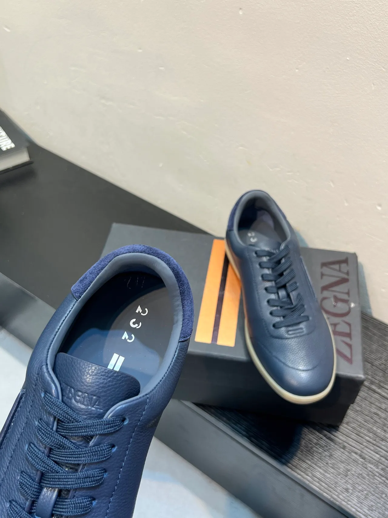 Zegna Chaussure Casual en Cuir Marine 7