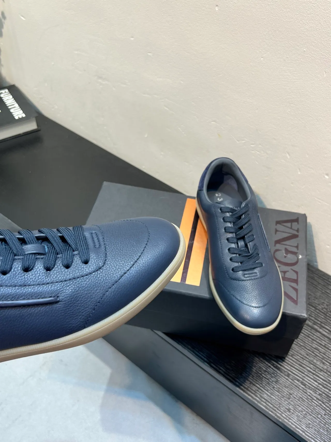 Zegna Chaussure Casual en Cuir Marine 8