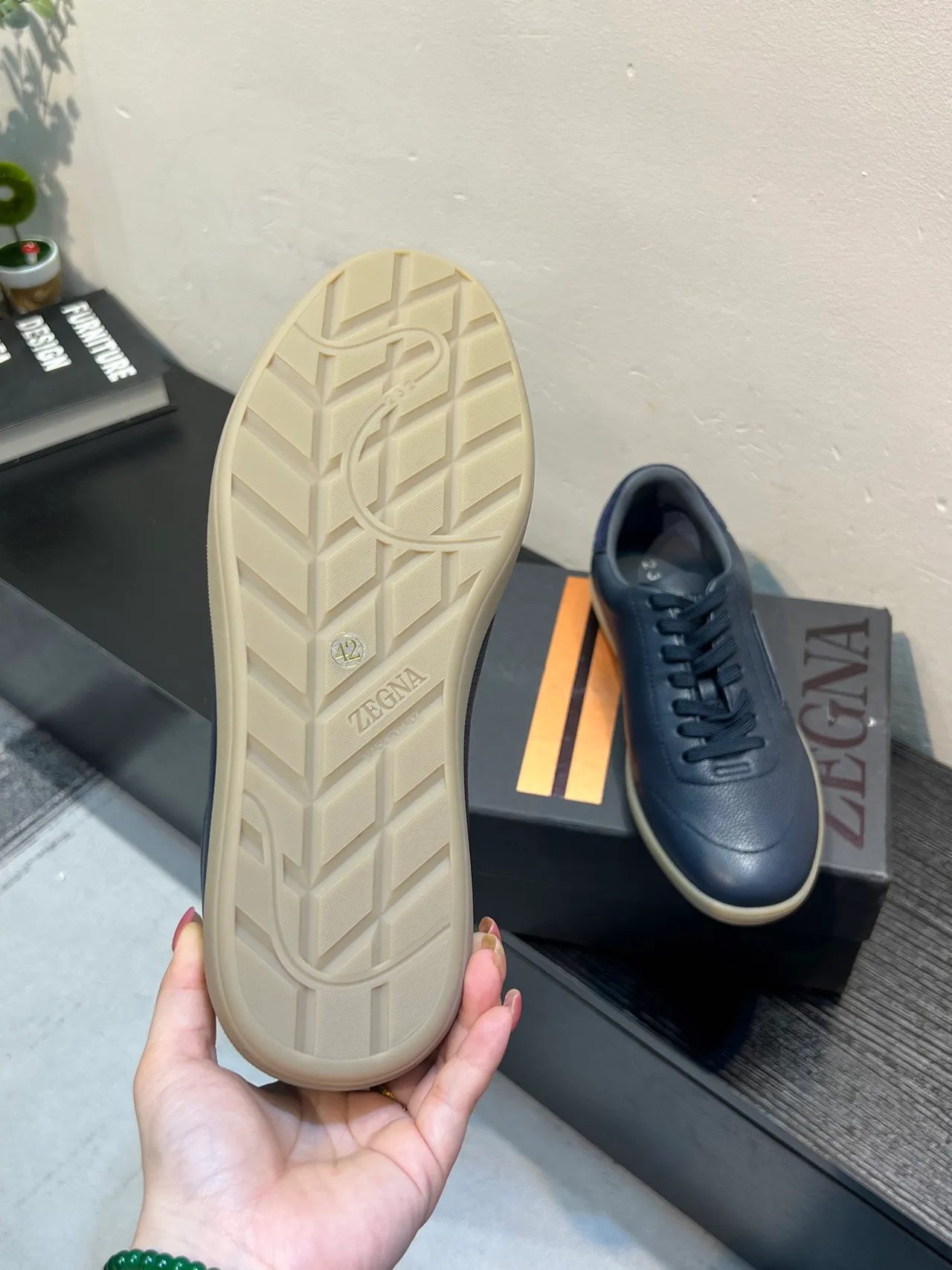 Zegna Chaussure Casual en Cuir Marine 9