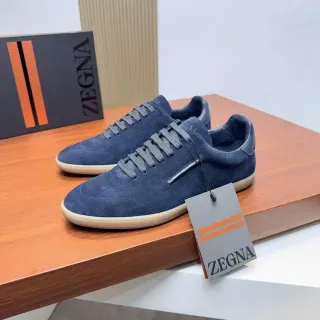 Zegna Navy Suede Low-Top Lifestyle Sneakers