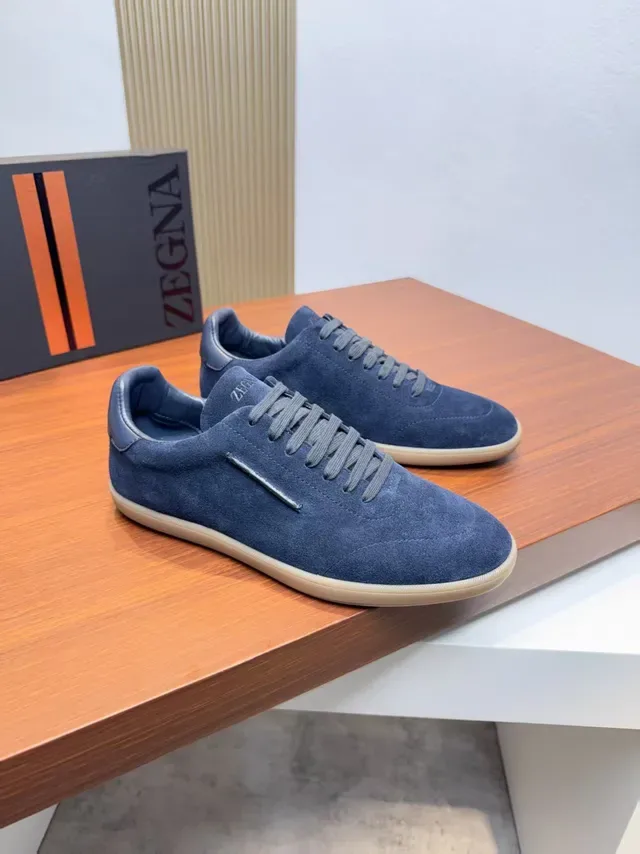 Zegna Sneakers Navy Suede Low-Top Lifestyle 4