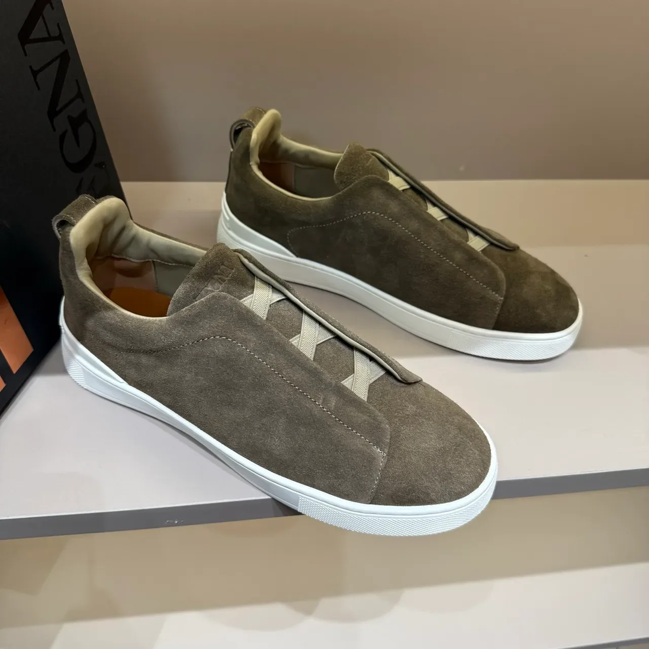 Zegna Olive Suede Slip-On Lifestyle Sneakers 3