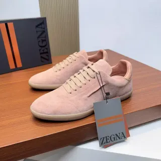Zegna Pink Beige Suede Upper Low-Top Lifestyle Sneakers