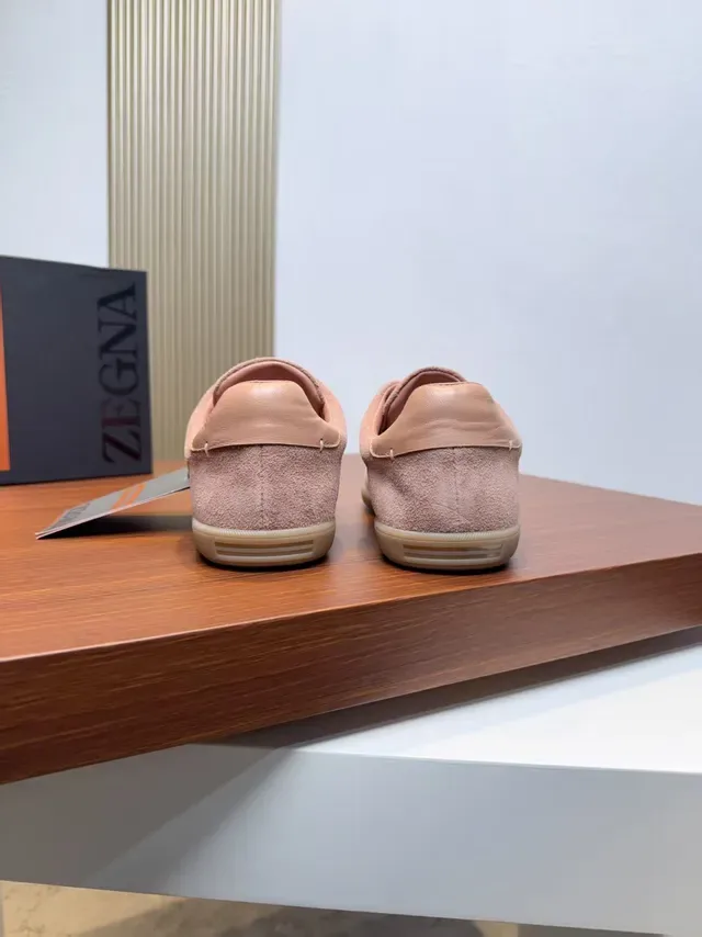 Zegna Pink Beige Suede Upper Low-Top Lifestyle Sneakers 3