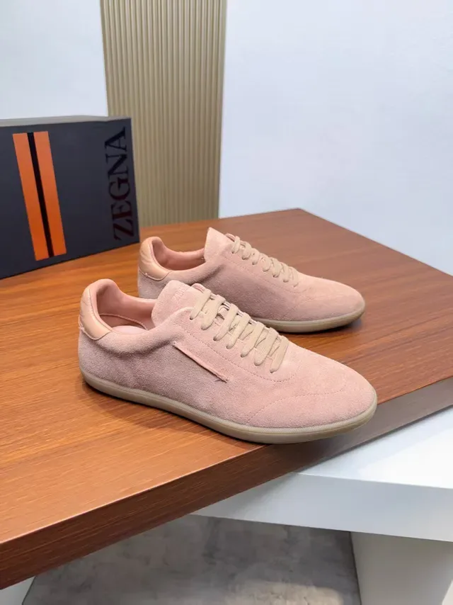 Zegna Pink Beige Suede Upper Low-Top Lifestyle Sneakers 4