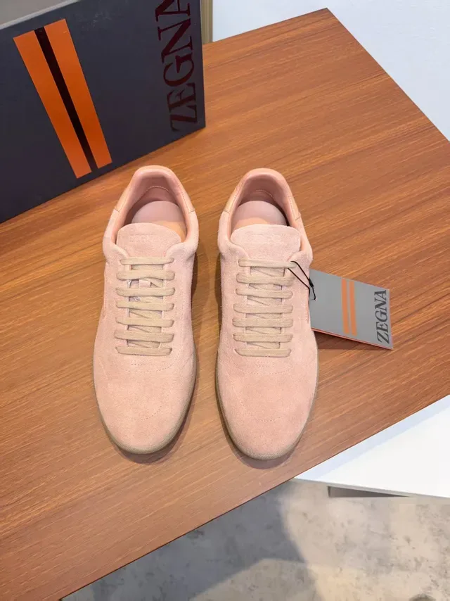Zegna Pink Beige Suede Upper Low-Top Lifestyle Sneakers 5