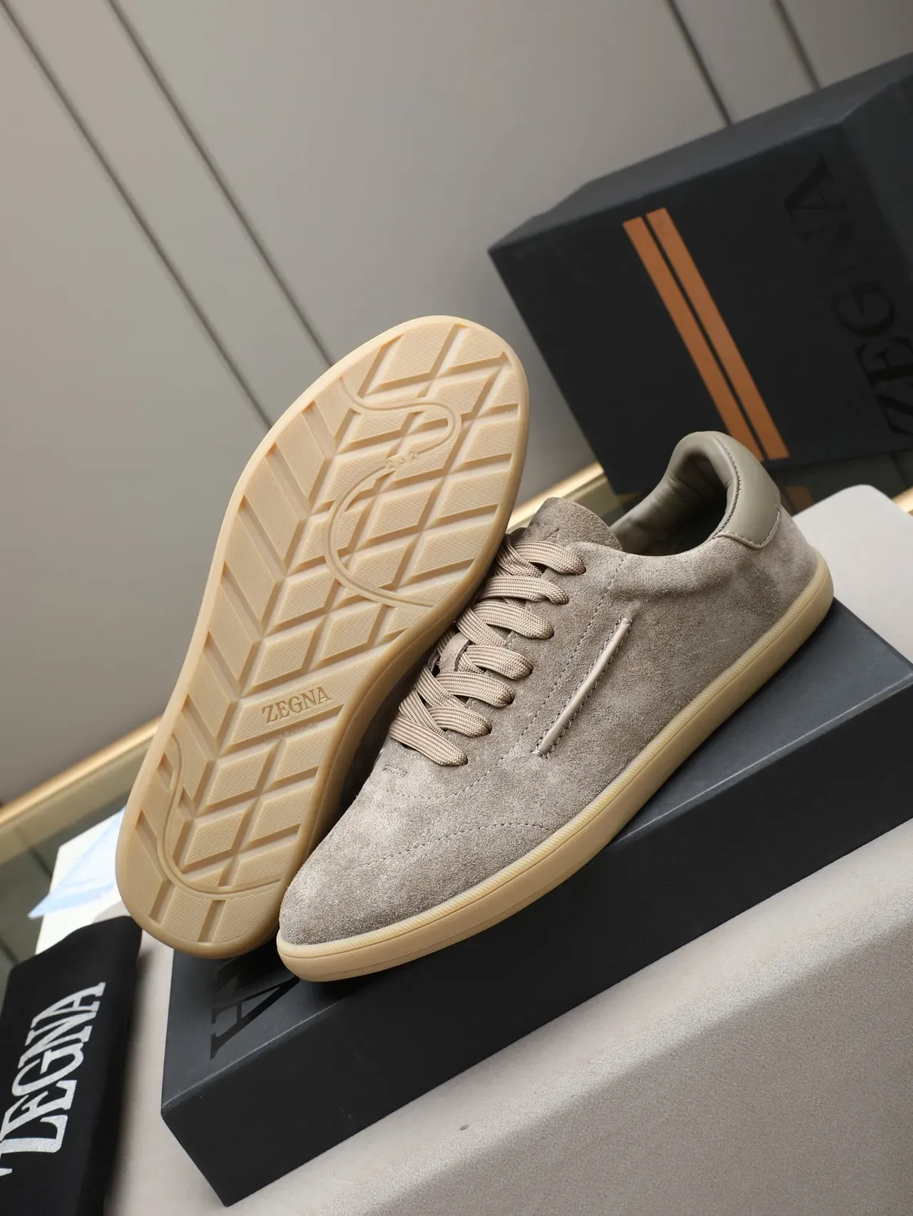 Zegna Suede Low-Top Gum Sole Sneaker 4