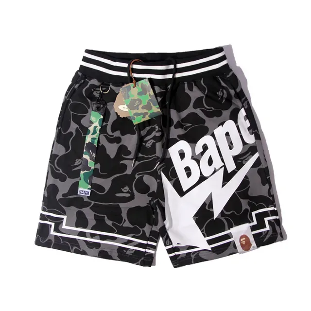 A Bathing Ape Black White ABC Camo Print Bold Logotype Shorts 1