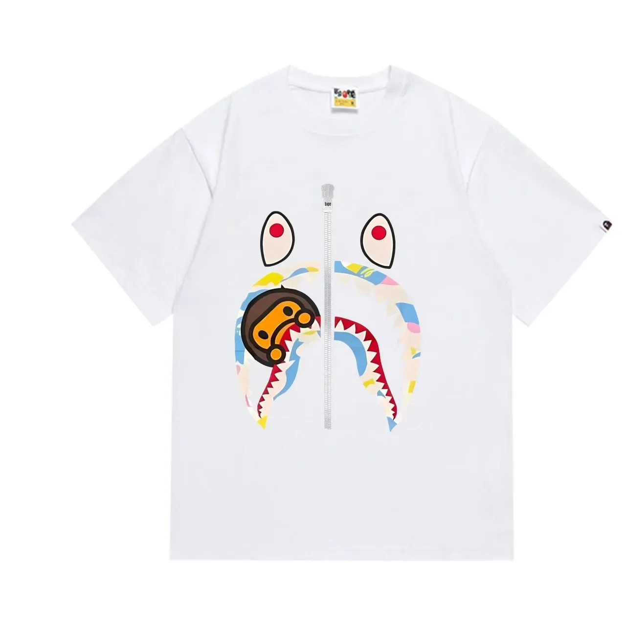 A Bathing Ape Shark Hoodie Black Multicolor Graphic-Print Zipper-Motif T-Shirt 3