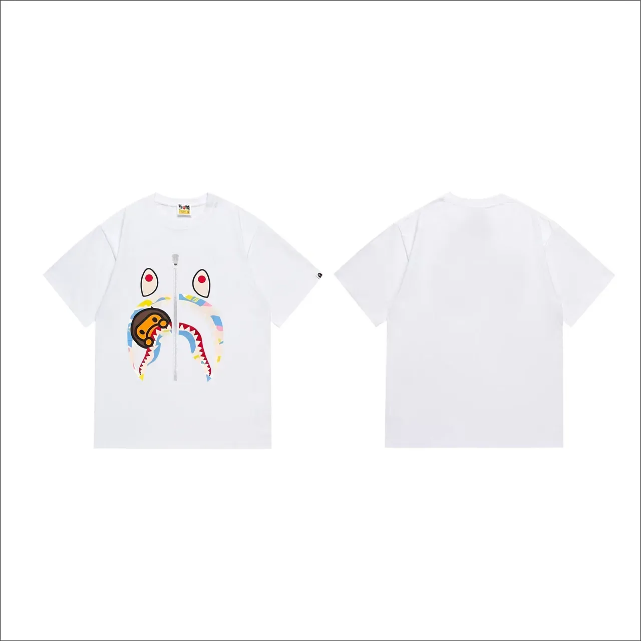 A Bathing Ape Shark Hoodie Black Multicolor Graphic-Print Zipper-Motif T-Shirt 7