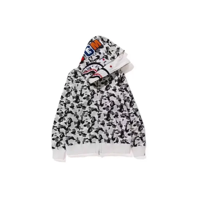 A Bathing Ape Shark White Gray Hood ABC Camo Print Hoodie 3