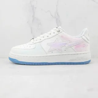 A Bathing Ape White Blue Low-Top Iridescent Tie-Dye Overlay Lifestyle Sneakers