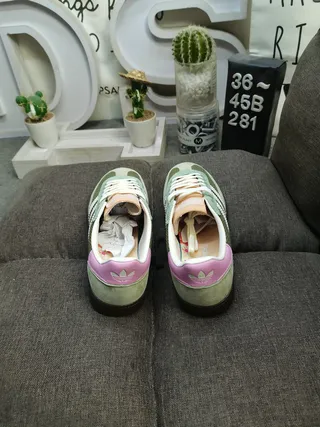 Adidas Army Green Pink Corduroy And Suede Panel Construction Three-Stripe Side Branding Lifestyle Sneakers 8