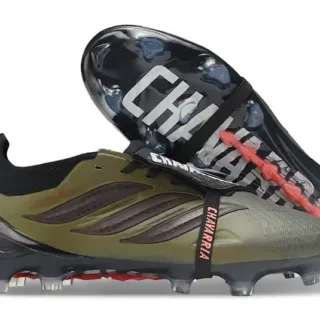 Adidas Army Green Red Laceless Strap Closure Molded TPU Cage Firm-Ground Soccer Shoes