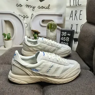 Adidas Beige Blue Low-Top Textile-Mesh Upper Lifestyle Sneakers