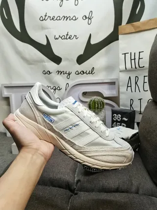 Adidas Beige Blue Low-Top Textile-Mesh Upper Lifestyle Sneakers 5