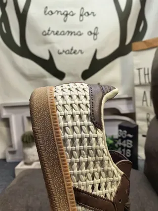 Adidas Beige Brown Woven Textile Upper Leather Stripes Lifestyle Sneakers 3