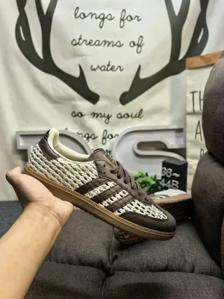 Adidas Beige Brown Woven Textile Upper Leather Stripes Lifestyle Sneakers 5