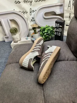 Adidas Beige Brown Woven Textile Upper Leather Stripes Lifestyle Sneakers 6
