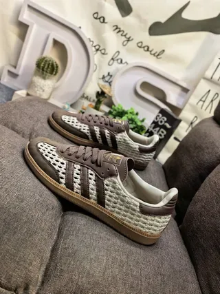Adidas Beige Brown Woven Textile Upper Leather Stripes Lifestyle Sneakers 7