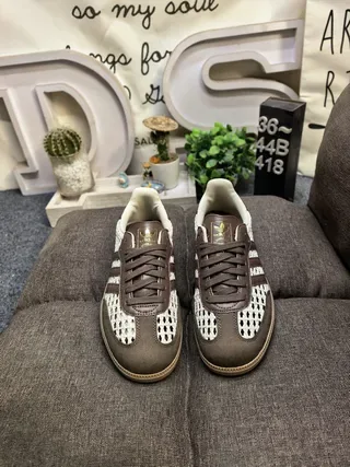 Adidas Beige Brown Woven Textile Upper Leather Stripes Lifestyle Sneakers 10