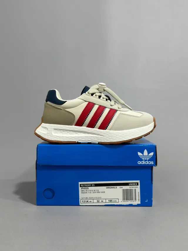 Adidas Beige Red Retro Runner Silhouette Three-Stripe Side Panel Lifestyle Sneakers 6