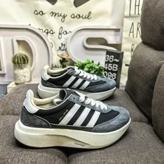 Adidas Black Gray Chunky Platform Sole Suede-Mesh Hybrid Upper Lifestyle Sneakers