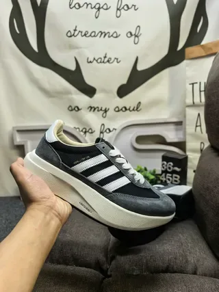 Adidas Black Gray Chunky Platform Sole Suede-Mesh Hybrid Upper Lifestyle Sneakers 5