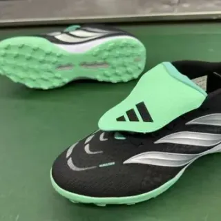 Adidas Black Green Laceless Strap Closure Mint Outsole Turf Soccer Shoes