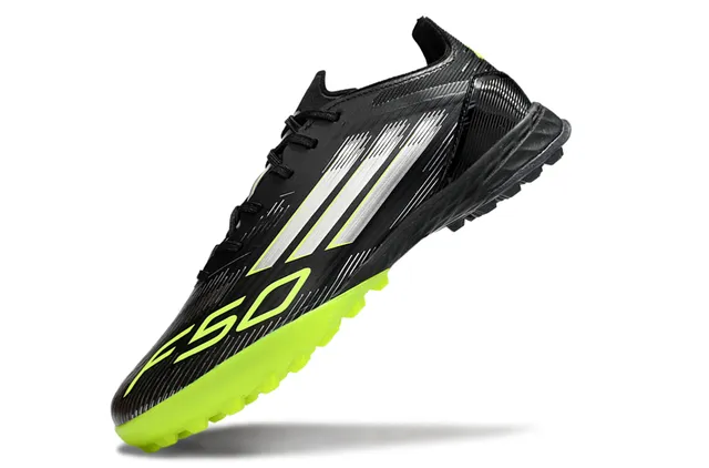Adidas Tênis de futebol turf preto verde low-cut upper sintético studs de borracha moldados 3